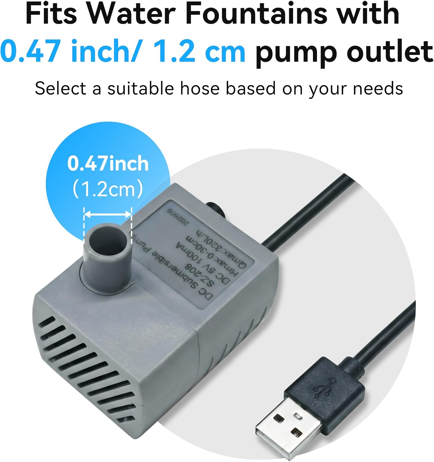 Silent Pet Water Fountain Replacement Pump, DC 5V 100mA with Sponge