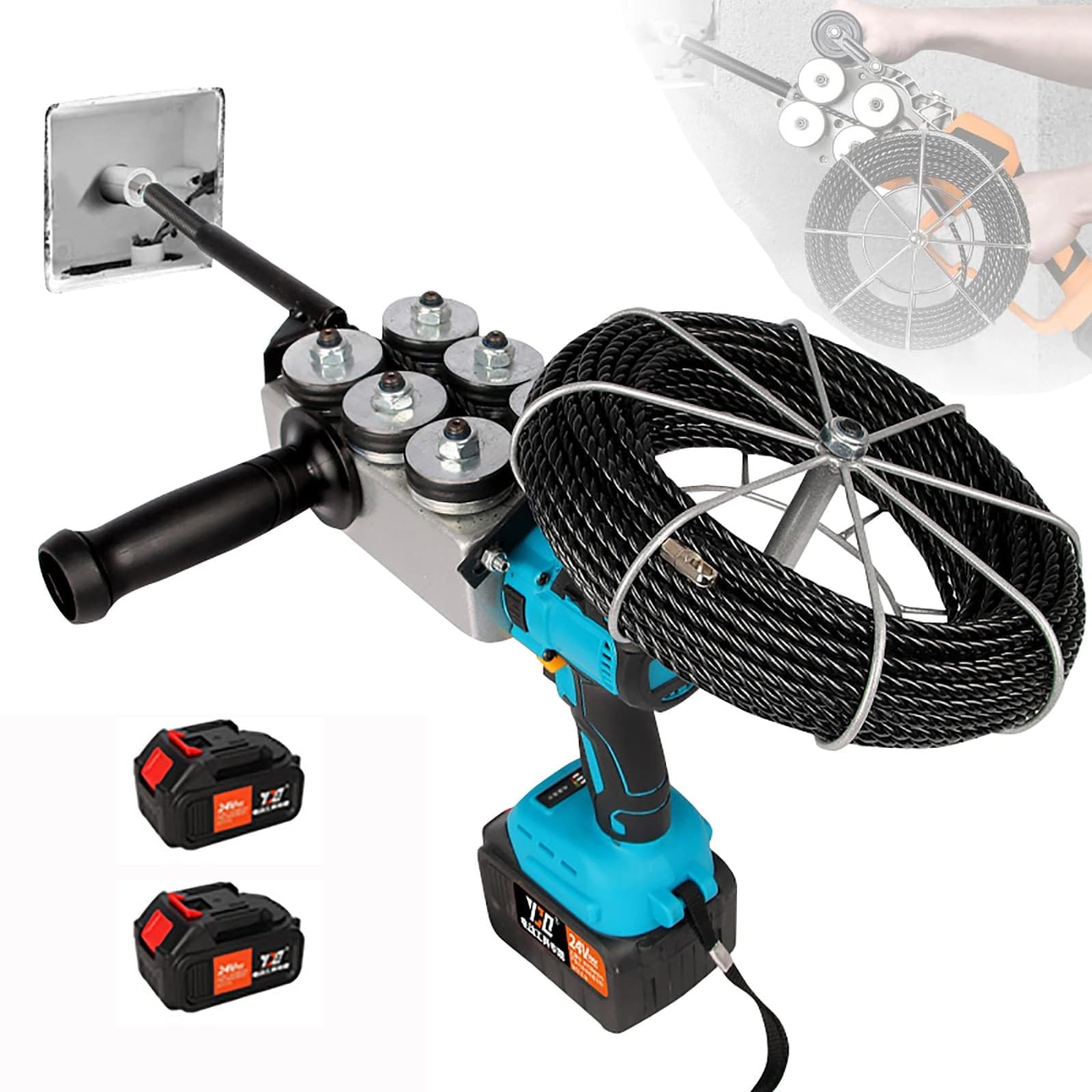 Roscadora eléctrica, herramienta automática for estirar cables, equipo de transporte de tuberías de pared, selección de 4 baterías, cable de 30 metros, rápida y práctica, dispositivo(30000 mA)