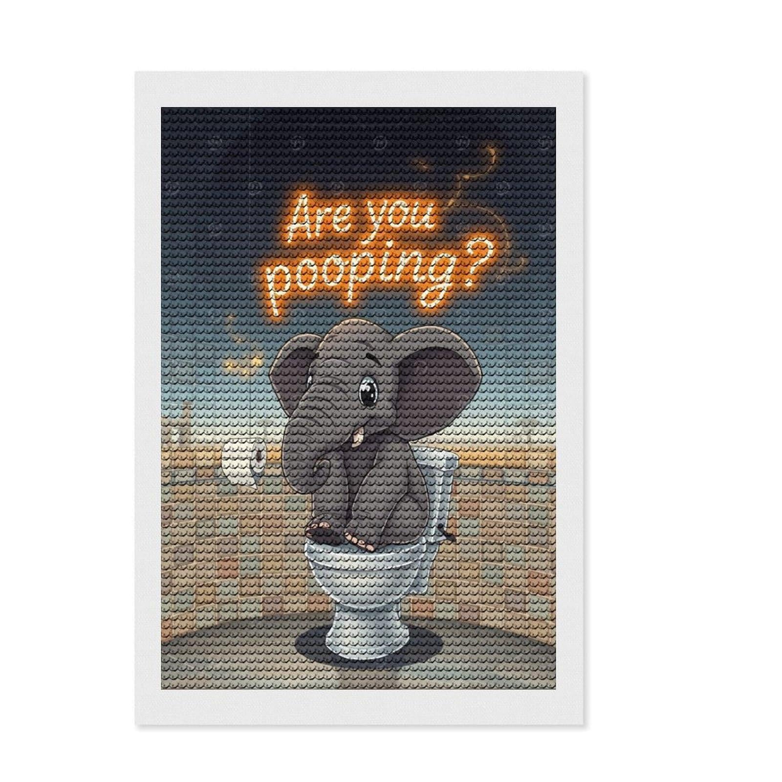 Junmoney Funny Elephant on Toilet Diamond Style Art Kit 8"x12", Farmhouse Decor, Relaxing DIY, with Tool Kit, Thoughtful Present, DIY