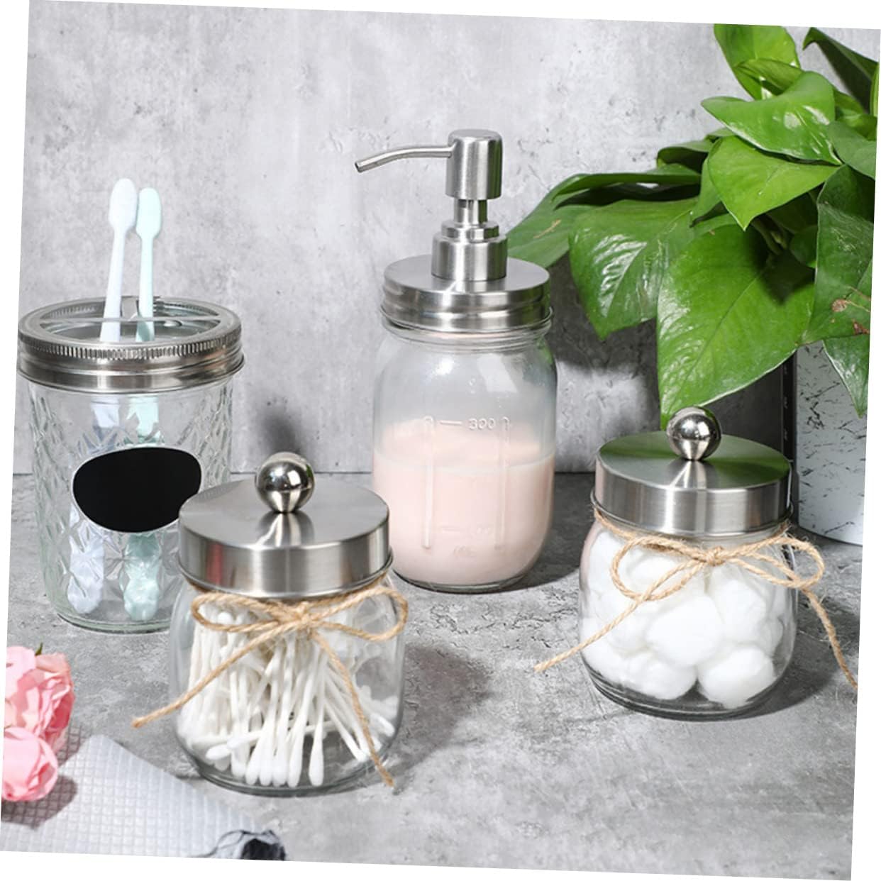 Unomor Glass Swab Jar Lotion Bottle Toothbrush Cup Bathroom Accessories Bathroom Organizers