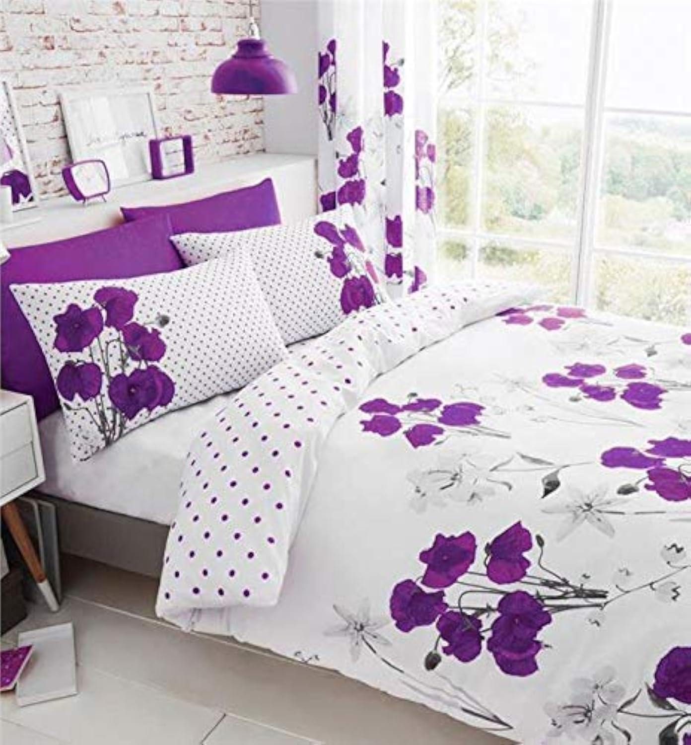 Purple poppy duvet cover bedding sets flower print quilt cover & pillow cases, 3 pieces (King)