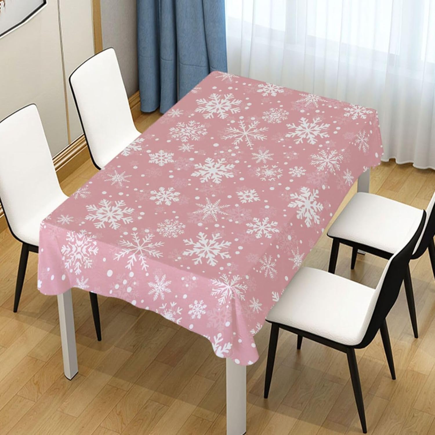 MNSRUU Christmas Tablecloth Light Pink Snowflakes Table Cloths Rectangle Cover 60"x90" Table Protector for Outdoor Wedding Decorative Wrinkle Free Table Protector for Christmas
