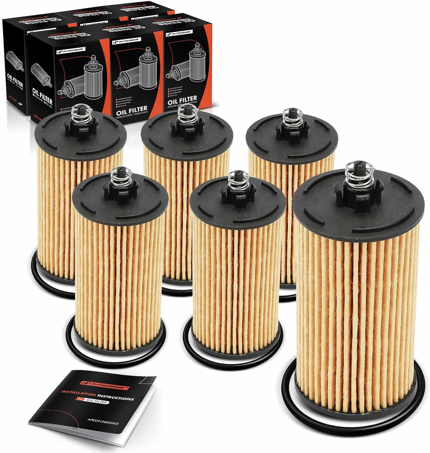 A-Premium 6-PC 10K Miles Protection Oil Filter Compatible with Chevrolet Cruze 2013-2015, Cruze Limited 2016, Sonic 2013-2019, Trax 2013-2020 & Buick Encore 2013-2020, Replace# 25195775, 25195785