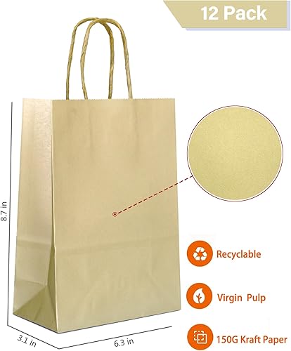 Vista 144 de AZOWA Bolsas de regalo de papel Kraft con manijas, suministros para fiestas, Celeste (Baby Blue), XS Azul bebé,Azul,Pasto verde,Rosa