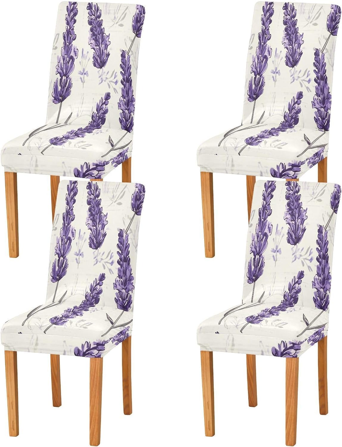 ALAZA Chair Covers for Dining Room, Cute Lavender Flower Stretch Chair Cover Sets Chair Protector Removable Washable for Ktichen Restaurant Hotel