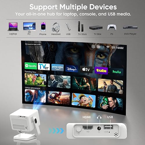 Miniatura 8 de Aplicaciones integradas Proyector inteligente 4K con WiFi y Bluetooth, proyector de cine al aire libre de alto brillo con enfoque eléctrico y