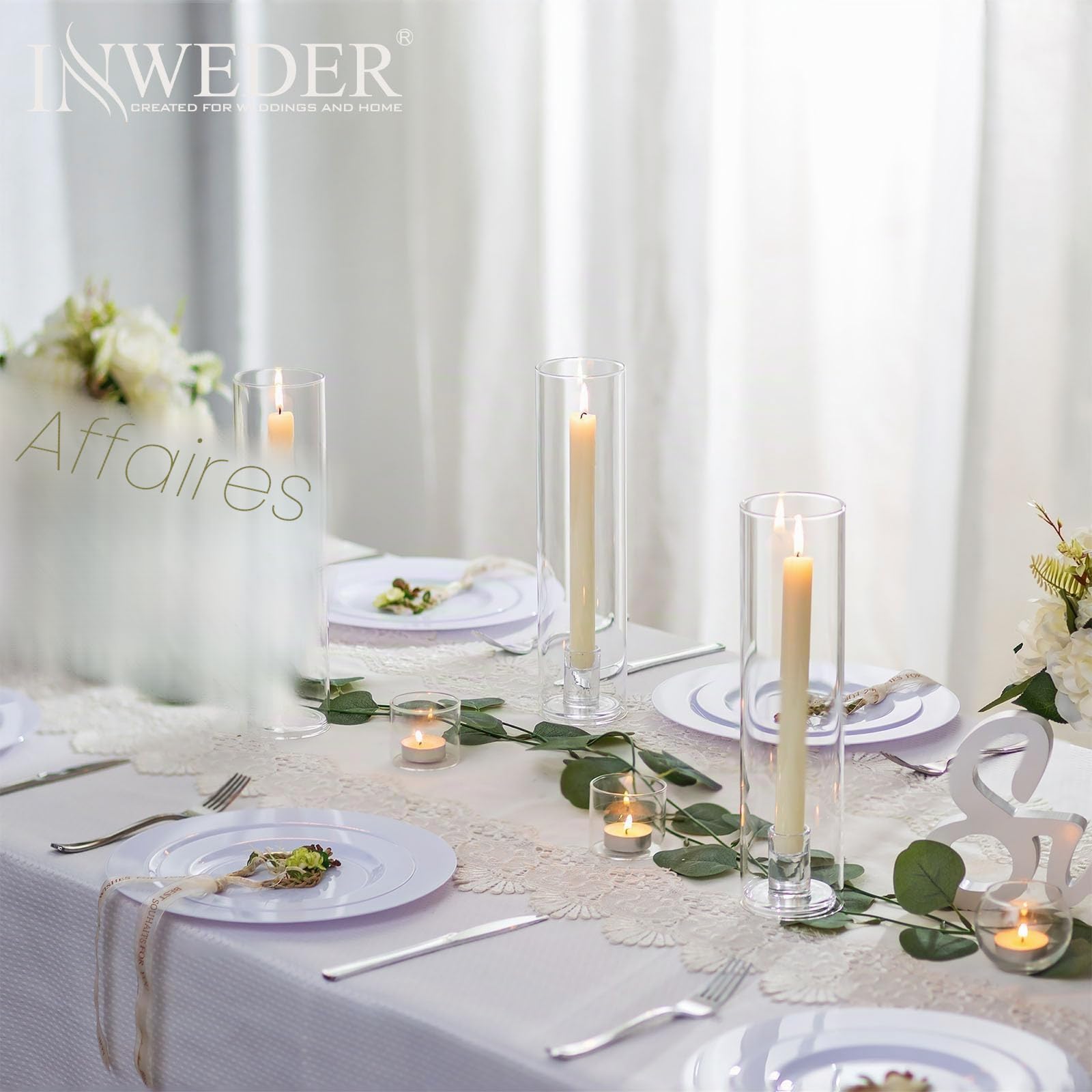 Bougeoir Transparent pour Bougie Conique: Porte-Bougies en Verre avec 30cm Haut Abat-Jour Cylindrique 6 Pcs Chandelier Moderne pour Noël Mariage Centre de Table Décoration d'intérieur (6)