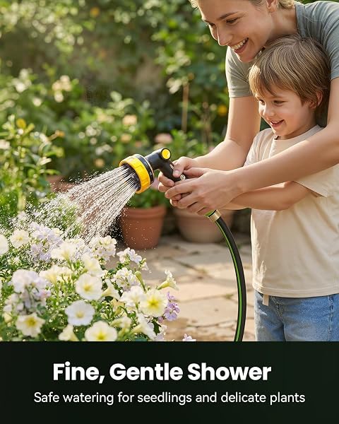RAINPOINT Hose Pipe Spray Gun, 10 Patterns, Heavy Duty Metal Garden Hose Spray Gun with Thumb Flow Control, High Pressure Hose Nozzle Sprayer for Watering Plants, Lawns, Car and Pet Washing, Yellow - 5