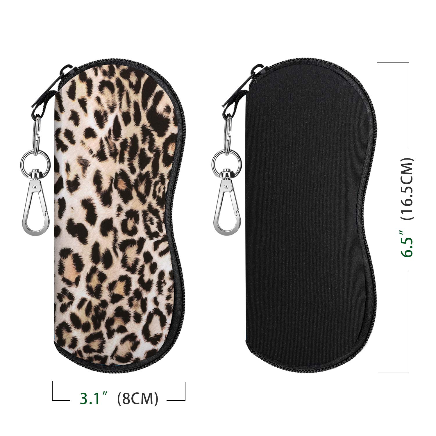 MoKo Etui na okulary - 2 szt. [Ultra lekki] neoprenowy zamek błyskawiczny do przechowywania miękkich okularów przeciwsłonecznych z klipsem do paska do okularów, etui na klucze, ołówki, karty