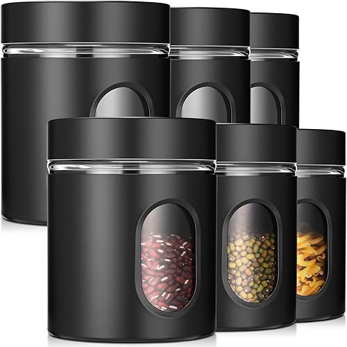 Juego de 6 recipientes de cocina herméticos de acero inoxidable de 20 onzas, recipiente de almacenamiento de alimentos con vidrio de ventana, tarros