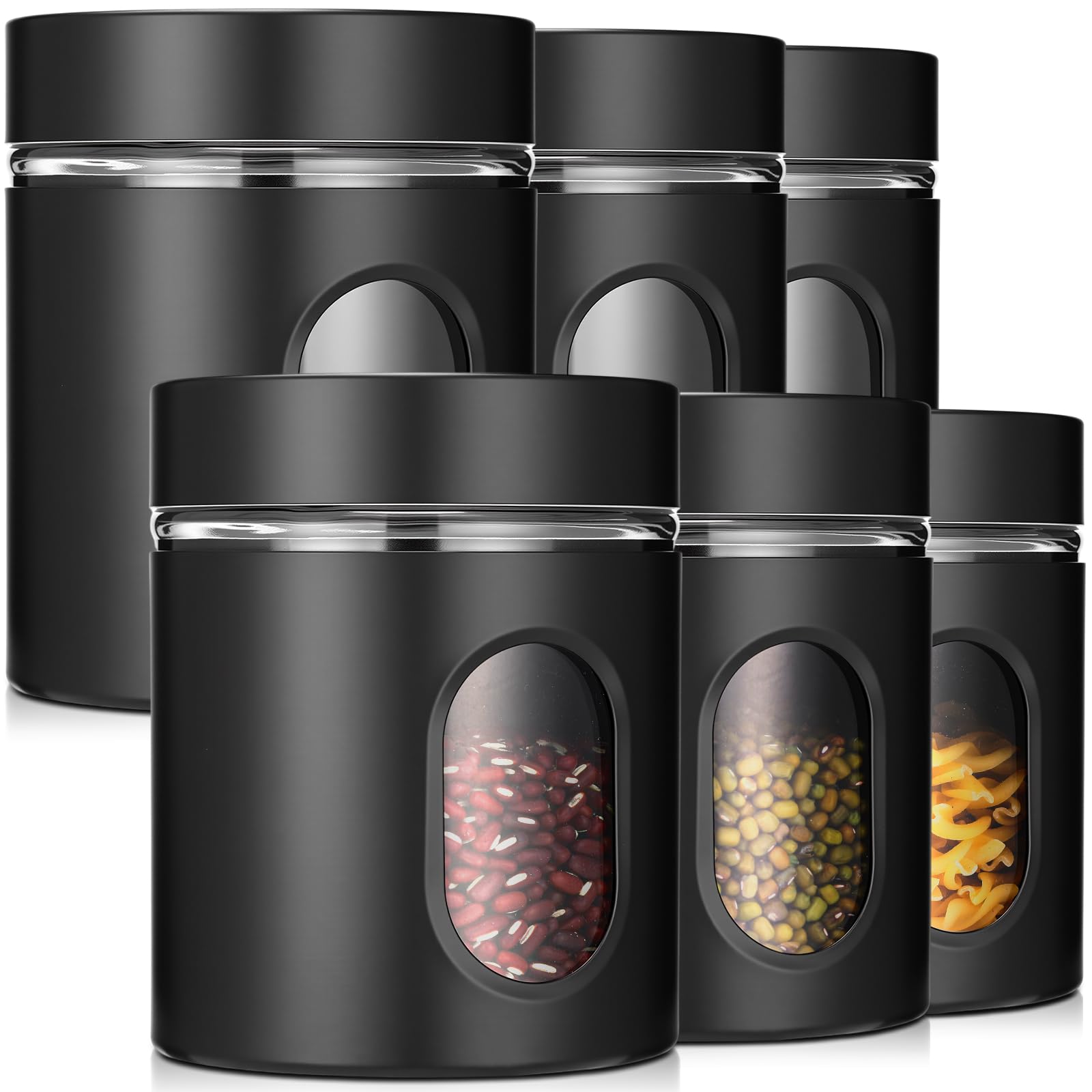 Patelai Set di 6 contenitori da cucina ermetici in acciaio inox da 590 ml, contenitori per alimenti con finestra in vetro, barattoli per caffè, zucchero, caramelle, tè, per farina, biscotti, spezie