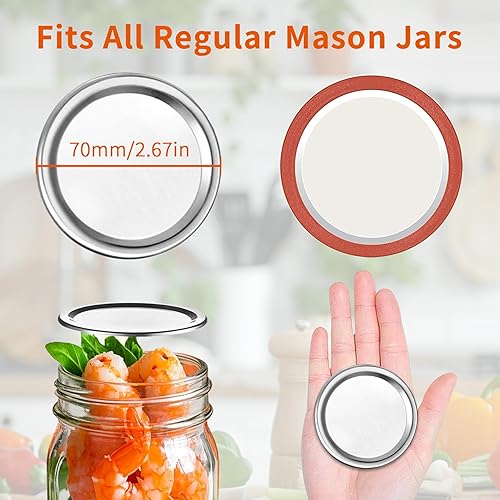 Miniatura 2 de Aliggbent 130 tapas para conservas de boca regular de 2.756 in, herméticas tipo dividido, para tarros Mason de boca regular, a prueba de fugas