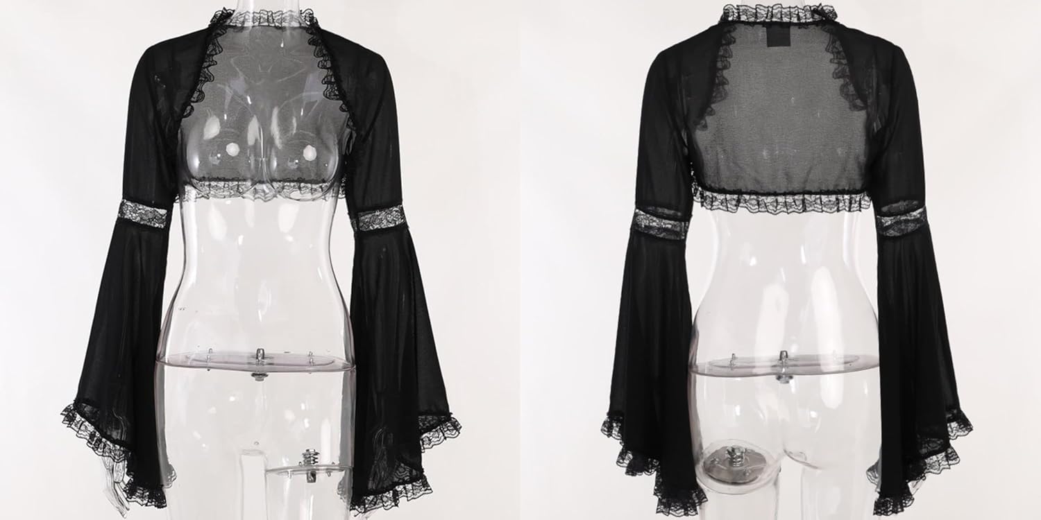 Bolero Shrug Black Lace Crop Top for Women Goth - Image 3