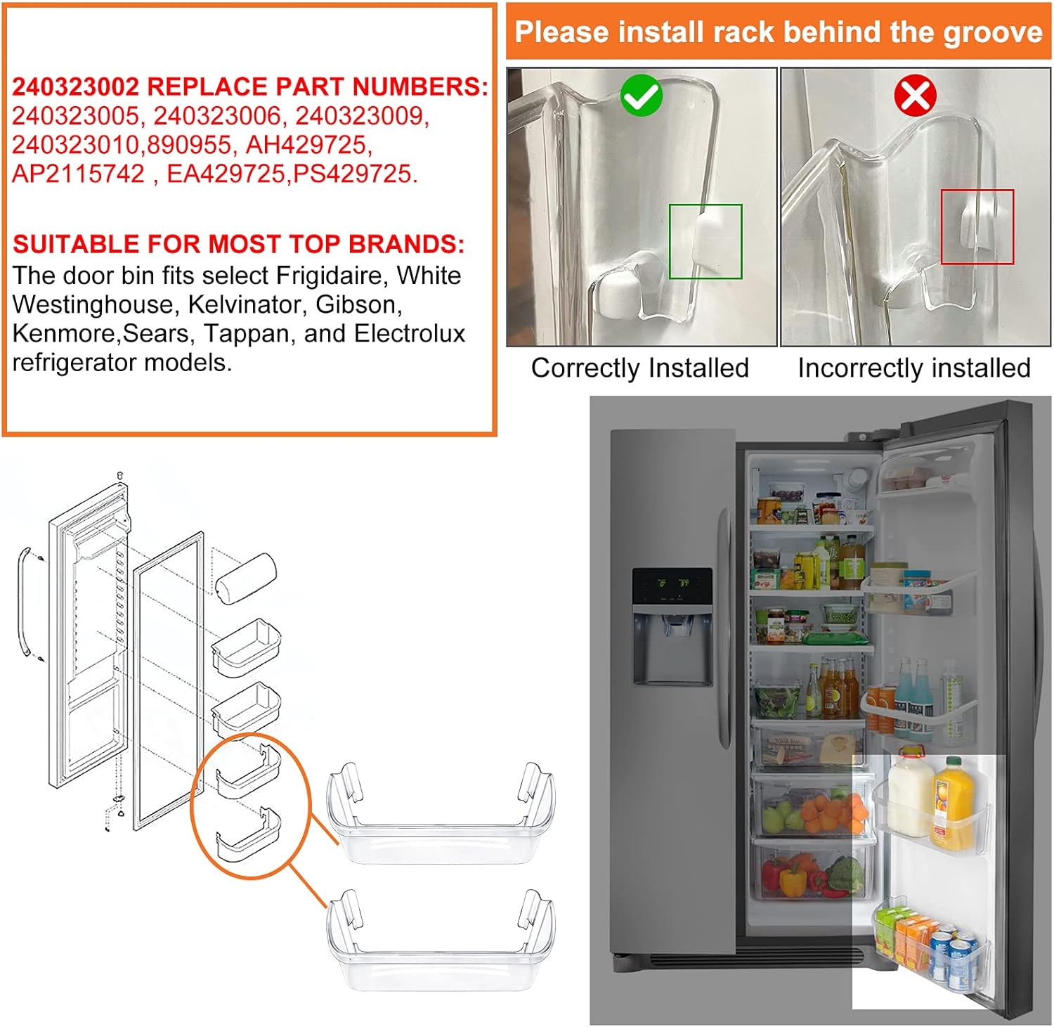 UPGRADE 240323002 Refrigerator Door Bin Replacement Part For Frigidaire or Electrolux Refrigerator Bottom Door Shelf AP2115742 PS429725 AH429725 240323006 240323009 240323005 240323005 240323010 1Pack : Appliances