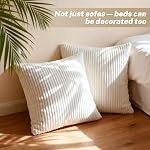 RAINFLOW Corduroy Throw Pillow Covers - Pack of 2 Decorative Square Pillow Covers Set, Modern Boho Stripes Couch Pillows for Living Room Home Bedroom Sofa Car Office Decor 18x18 Inch 45 X 45 cm,White