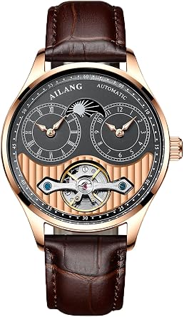 Mens Mechanical Wrist Watch Automatic Dual Time Ailang Series Watches for Men, gold black