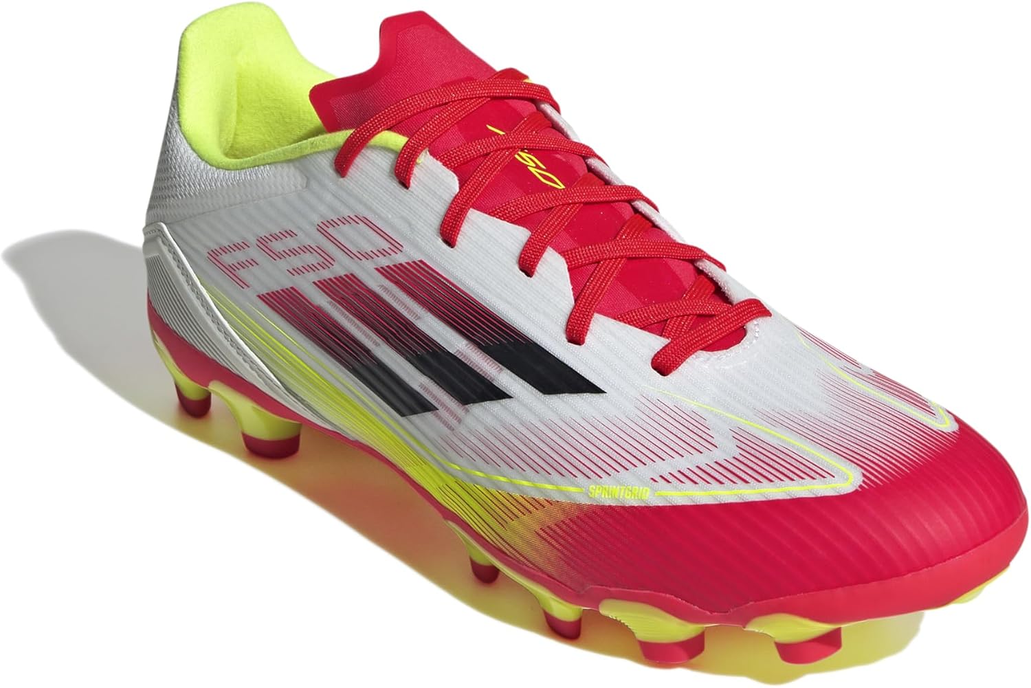 adidas Unisex F50 League Football Boots Multi Ground Football Boots, Ftwr White Core Black Solar Yellow, 10