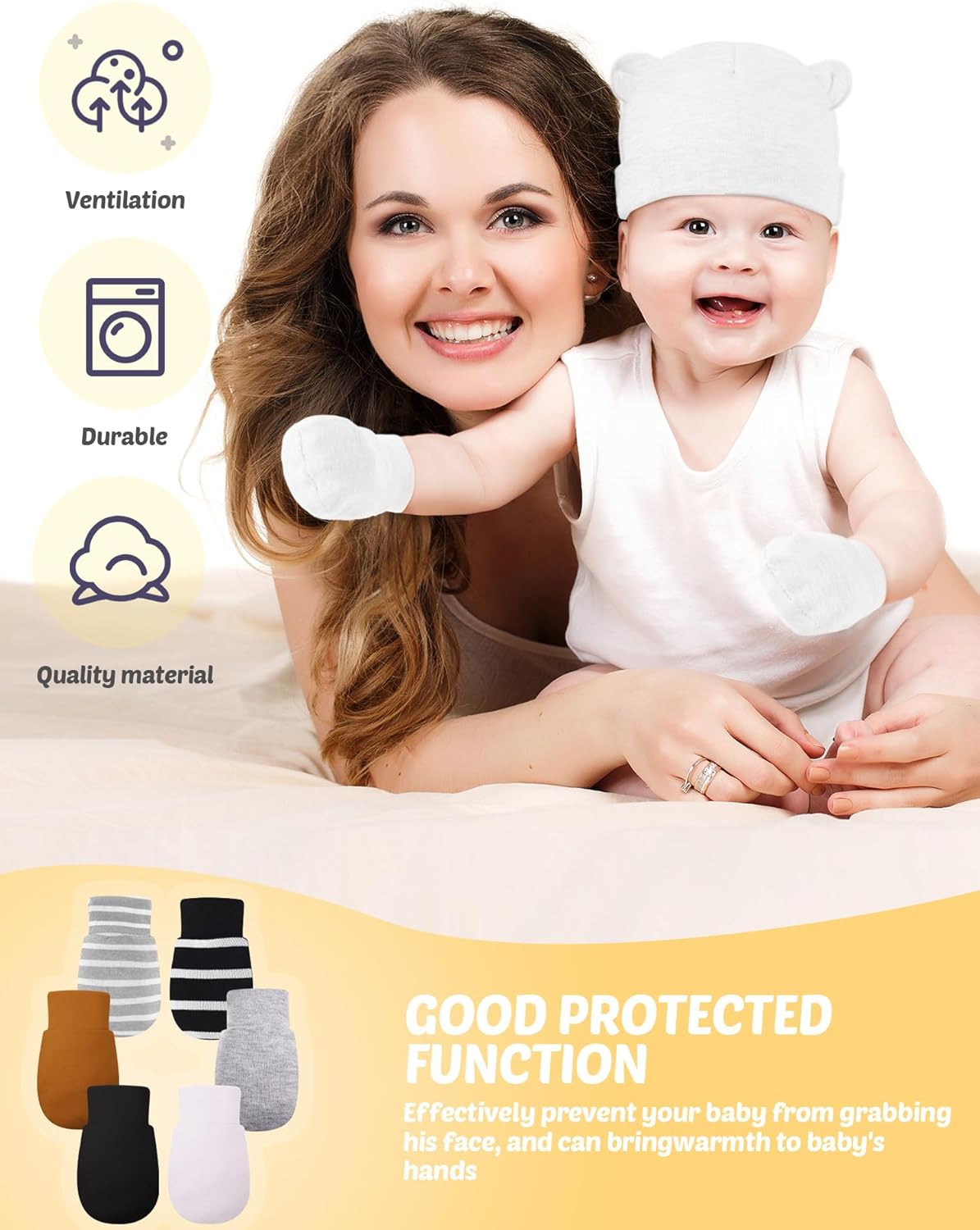 Geyoga 12 Pieces Newborn Hat Mittens Gloves Set Baby Boys Girls Cotton Baby Beanie for 0-12 Months - Image 3