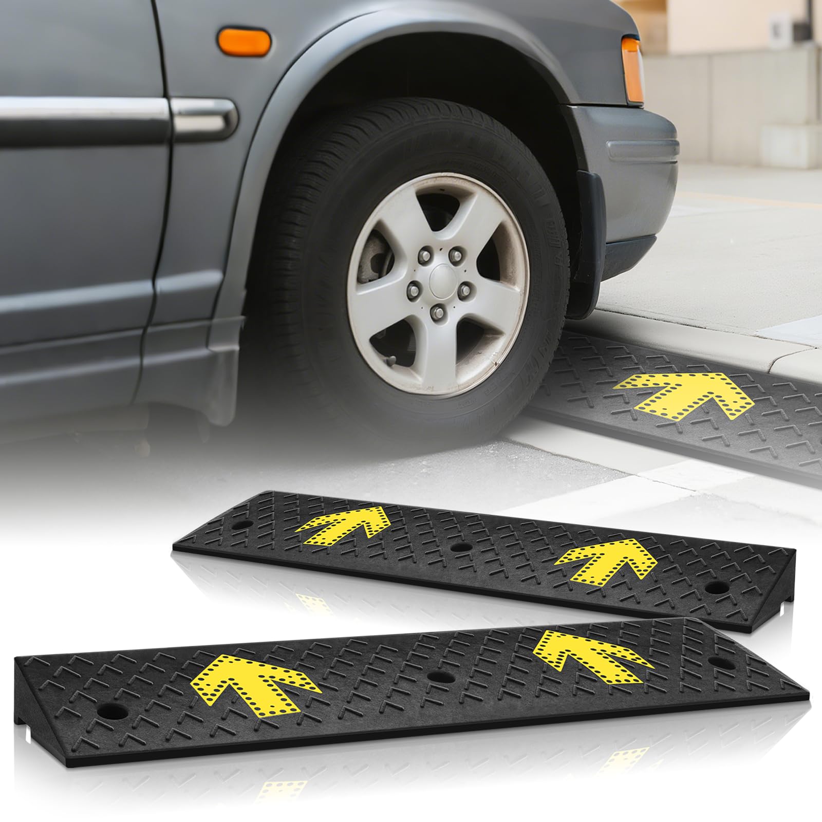 Magshion 3" Rise Threshold Ramp for Doorways, 37.5" Wide Heavy Duty Rubber Non-Slip Driveway Curb Ramp for Wheelchair, Car, Truck, Motorcycle, Loading
