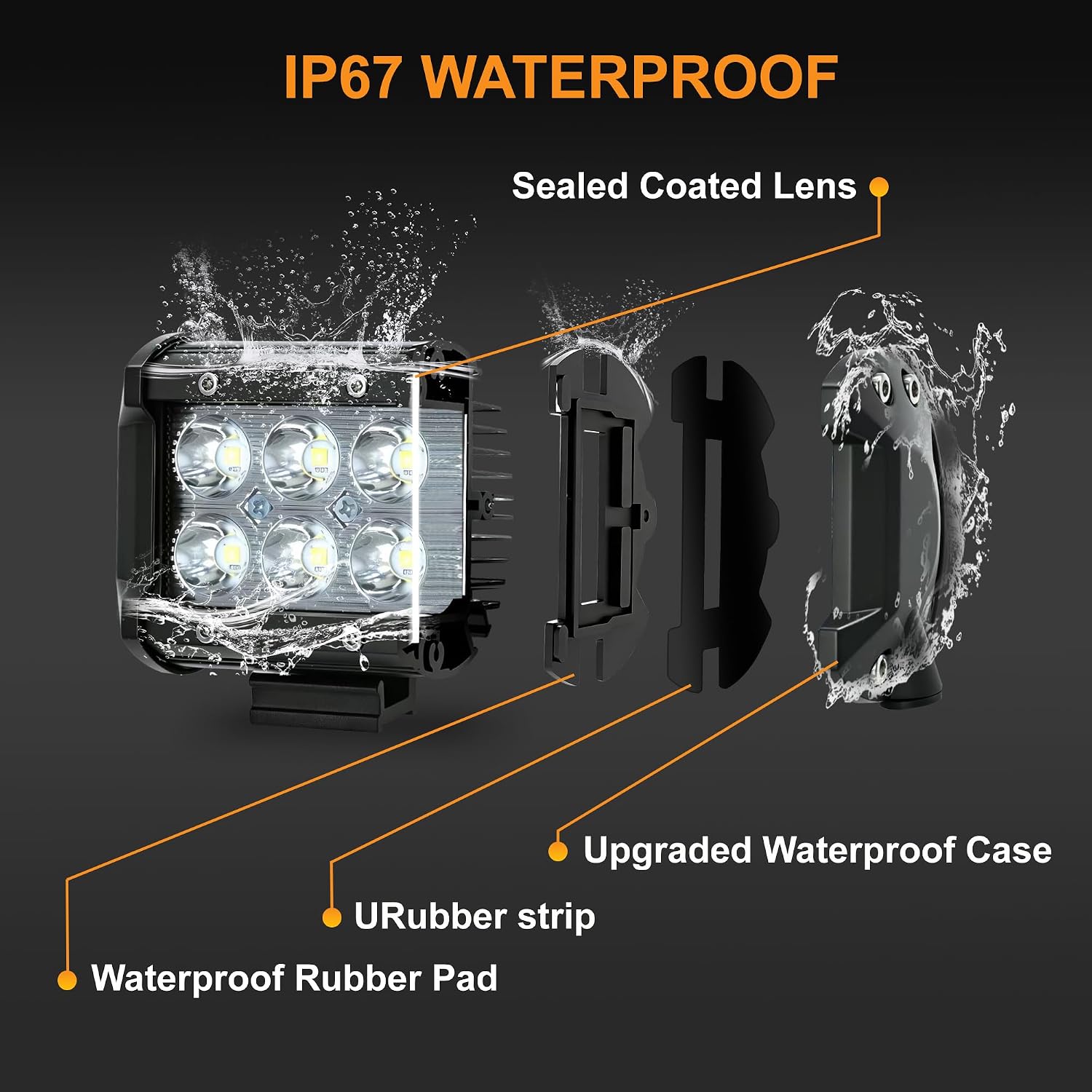 LED Light Bar 2PCS 36W 4 Inch Flood Spot Combo LED Work Light Pods Triple Row Work Driving Lamp with 12 ft Wiring Harness kit - 2 Leads
