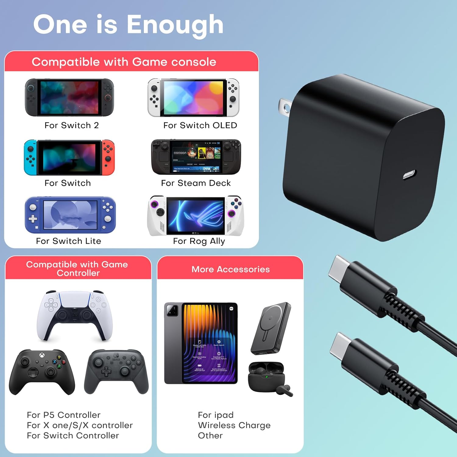 for Switch 2 Fast Charger,60W AC Adapter Power Supply for Switch2/OLED/Lite/Switch Dock/Pro Controller,Support TV Mode,with 1.8M USB Type-C Cable(Black) - Image 7