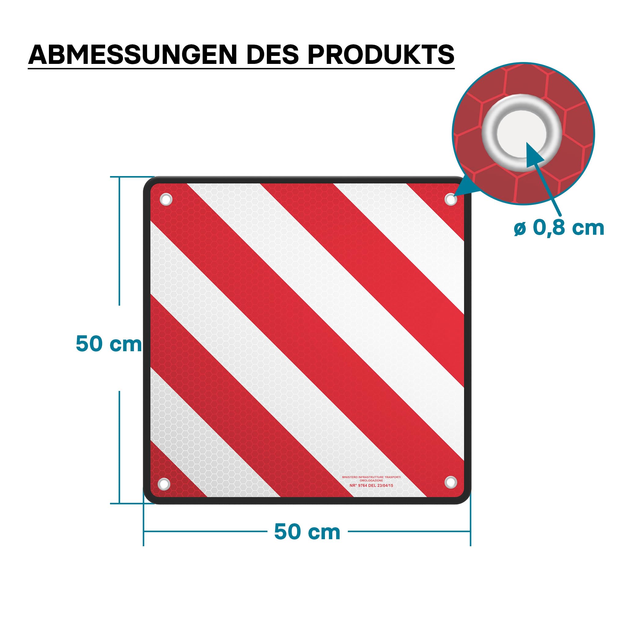 Wiltec 2in1 rot weiße Warntafel Spanien und Italien aus Aluminium mit Befestigungslöchern 500x500 mm reflektierend Warnschild für Fahrradträger und Heckträger zur Kennzeichnung überstehender Ladung