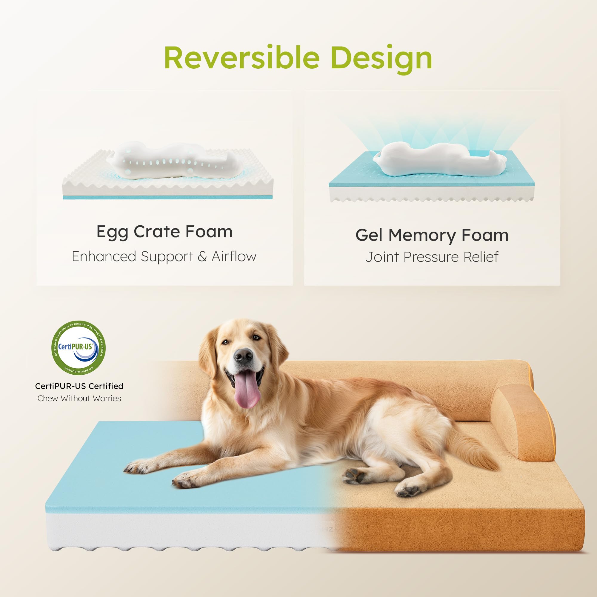 CWAWZ XL Plus - Cama ortopédica para perros, cama grande para perros de tamaño grande, camas de refrigeración para mascotas de doble cara con funda lavable de espuma viscoelástica, parte inferior