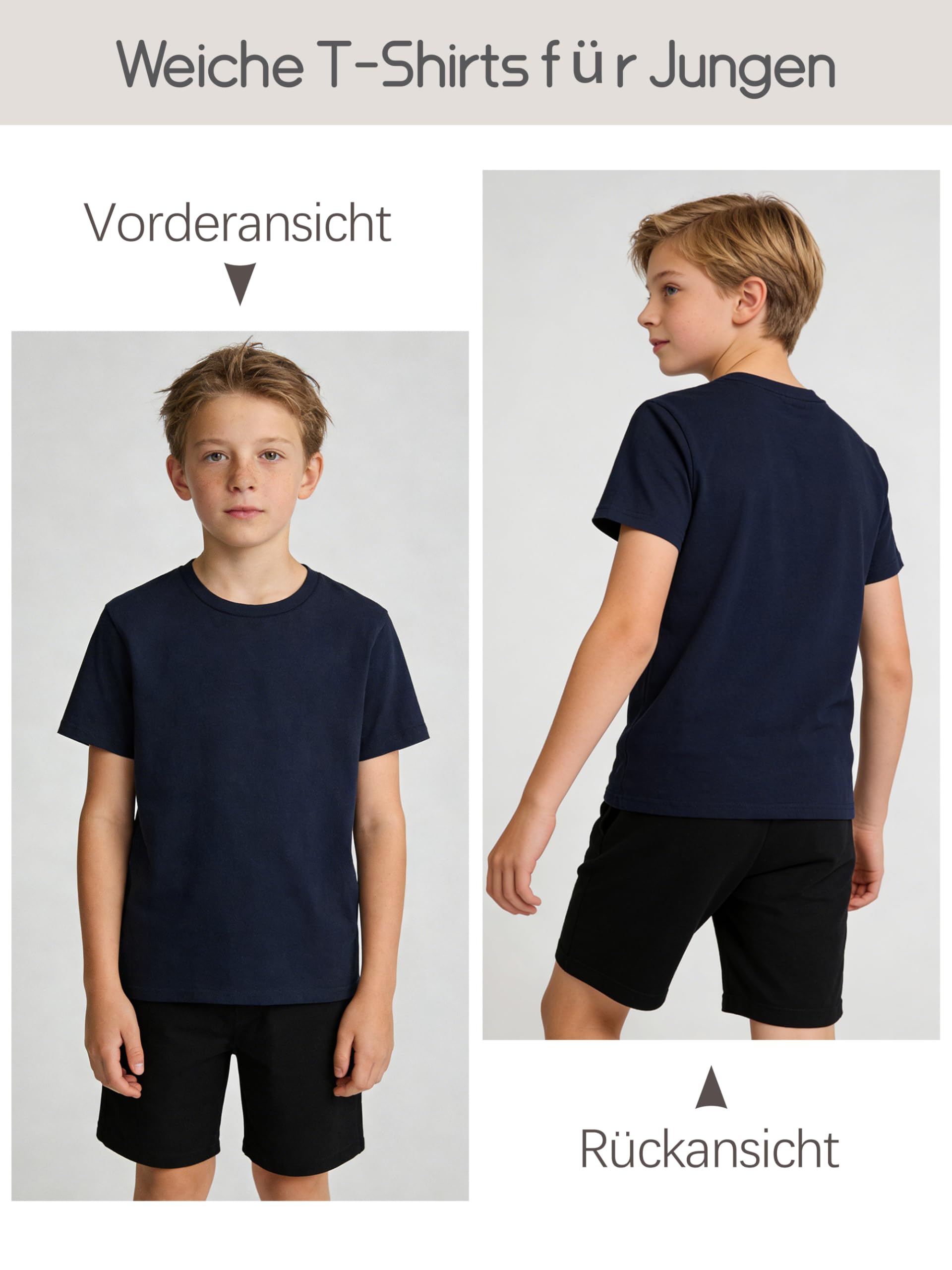 YERIOK 5er Pack Kinder T-Shirts Jungen Tshirt Kids Basic Tee Baumwolle Rundhalsausschnitt