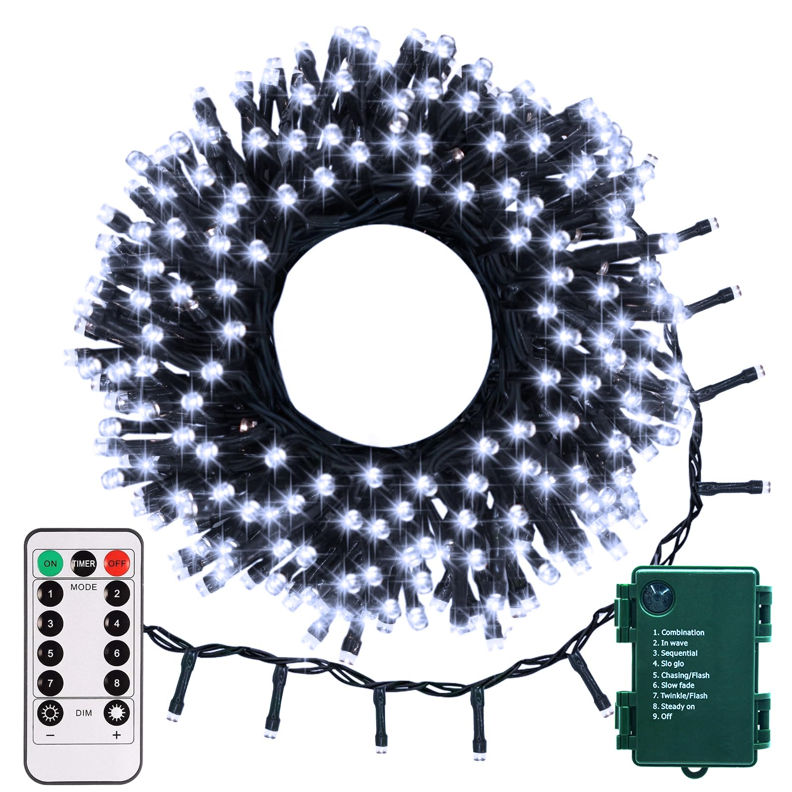 echosari String Lights Battery 10M 100 LED Green Wire Fairy Lights with Remote