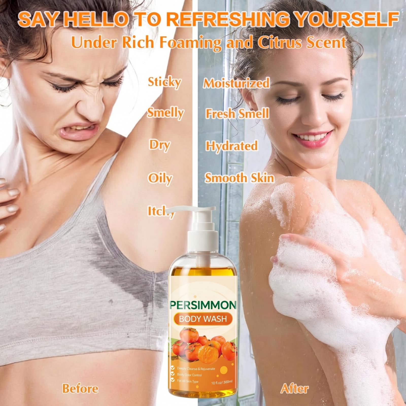 Gel doccia deodorante con estratto di kaki contro gli odori sgradevoli, rimuove i depositi che causano odori e lascia una sensazione di freschezza sulla pelle grazie alla ricca schiuma. Delicato (3 | Idrata la pelle secca e matura, rigenera e pulisce con