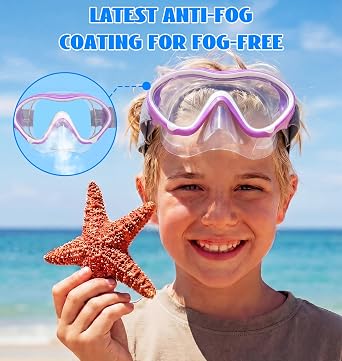 Aegend Kids Swim Goggles Snorkel Diving Goggles with Nose Cover for Kids 3-15, Knitted Fabric Strap, Anti-Fog No Leak