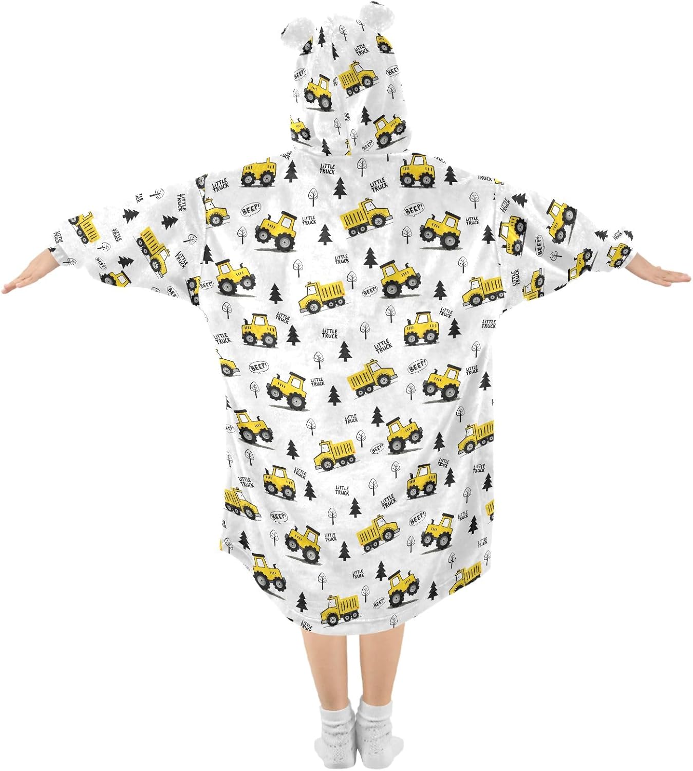 Cute Truck Cartoon Pattern Wearable Blankets for Kids, Soft Warm Cozy Blanket Hoodie for Boys Girls with Pocket