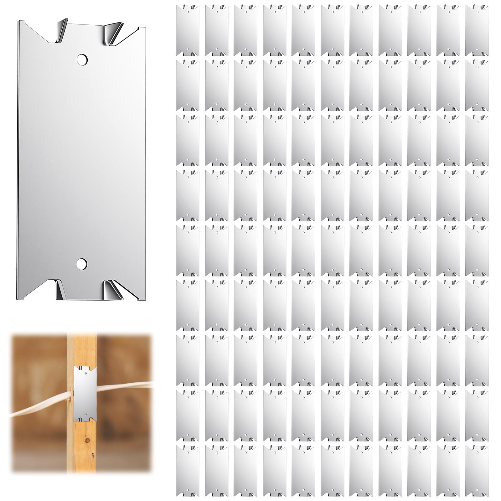 Photo 1 of 100PCS Nail Plates for Wood Studs, 1.5 x 2.5 Inch Sharp Pointed Prongs, Cable Wire Protector Plate, Anti-Nail Protection Plate Shield, Protecting Plumbing and Wiring
