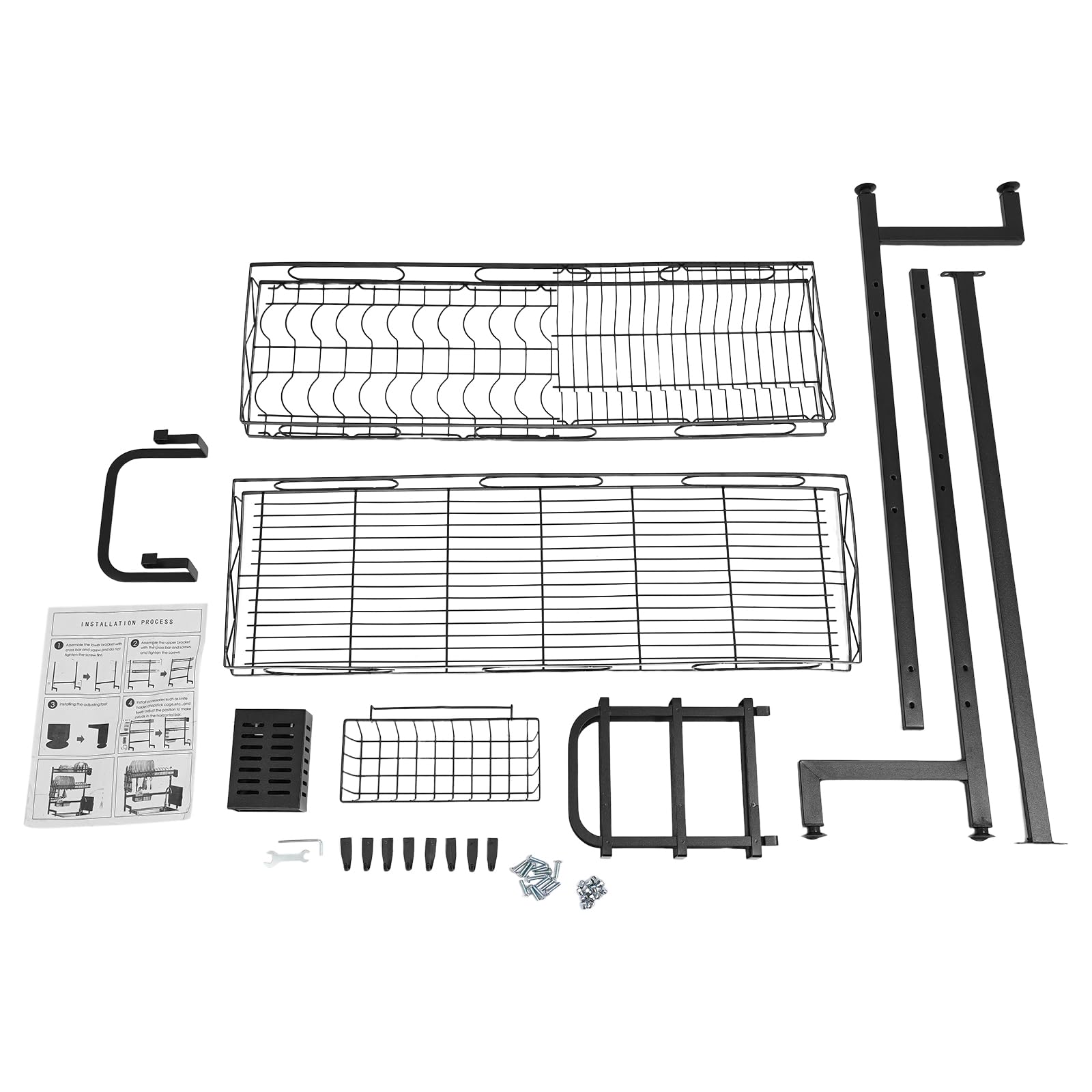 Geschirr Abtropfgestell Über Spüle 2 Ebenen 10 Kg Pro Ebene Karbonstahl Mit Messerhalter Schneidebrettablage Besteckkorb Haken Verstellbare Anti-Rutsch-Saugnäpfe 2 Breiten Wählbar 62cm (82cm)