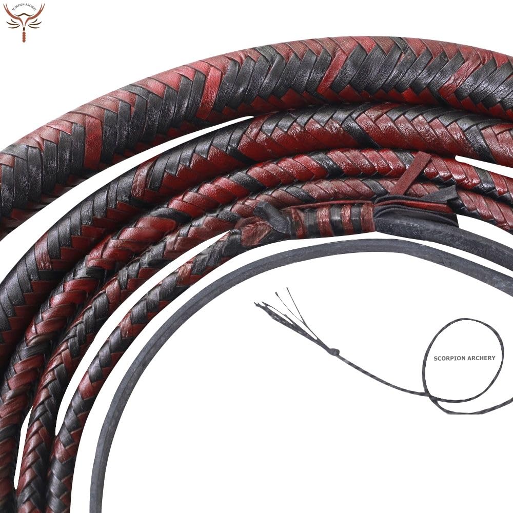 Bullwhip Reitpeitsche, 90 cm, 1,8 m, 2,4 m, echtes Rindsleder, 8 Zöpfe, Schwarz und Rot, Seilkern innen, Geburtstagsgeschenk für Ihn