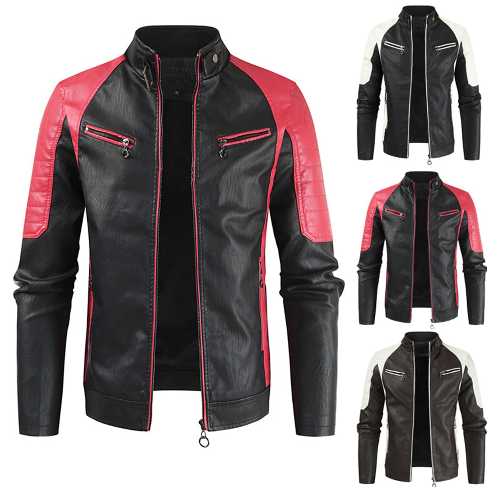 Czerwony i czarny thriller, kostium na Halloween, kurtka motocyklowa dla mężczyzn, skórzana odzież wierzchnia, stylowa retro fantazyjna sukienka unisex, anorak, skóra syntetyczna PU