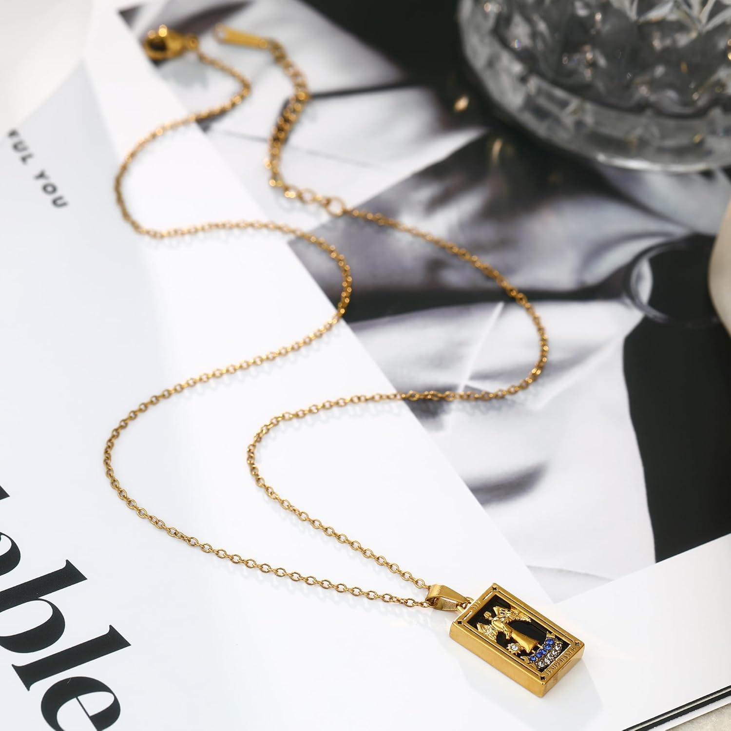 Gold Tarot Card Necklace for Women Men, Non Tarnish 18K Gold Plated Vintage Lucky Charm Square Pendant Talisman Amulet Necklaces Unisex Jewelry - Image 5