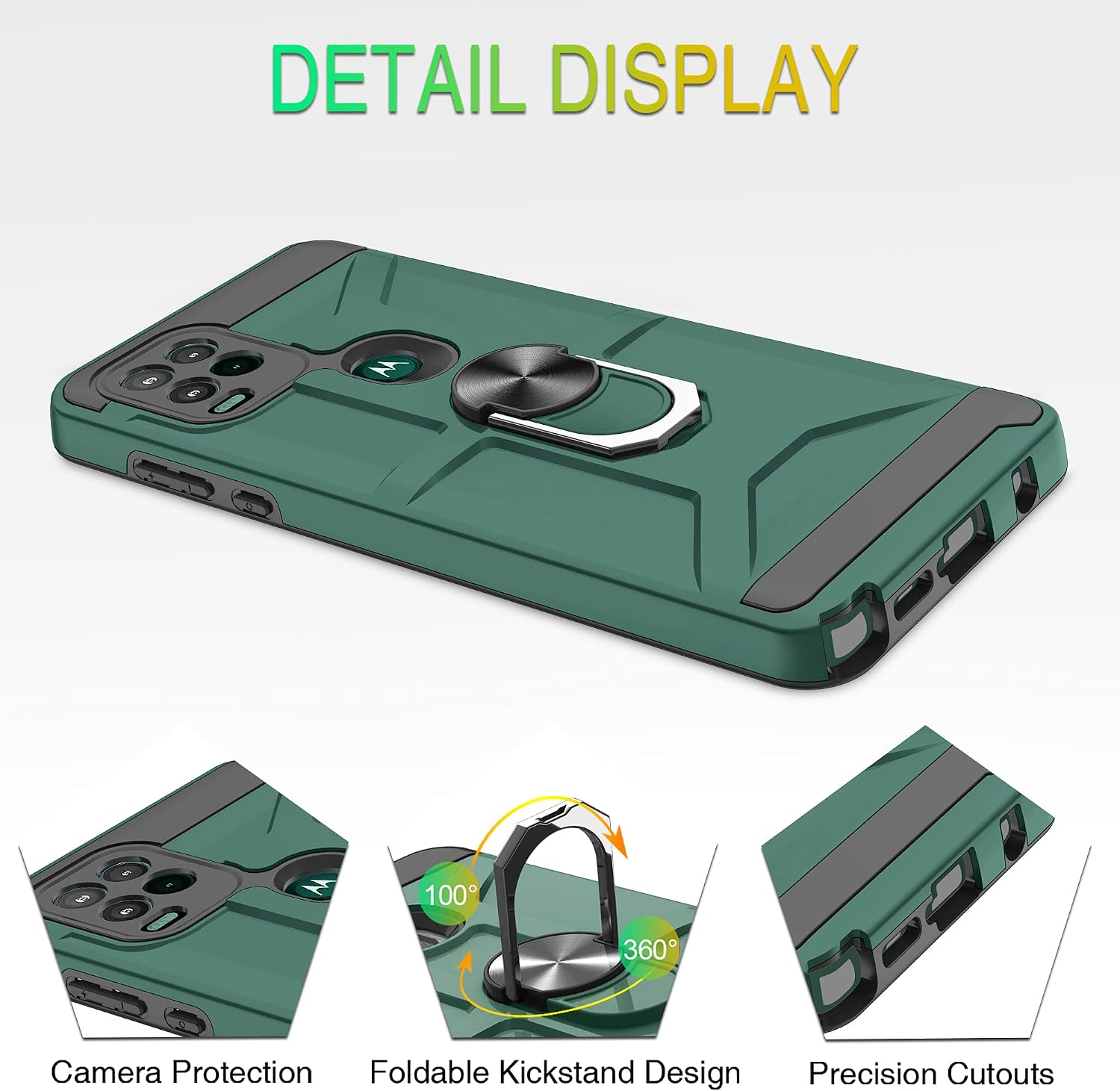 Atump Galaxy Note 10 Plus Case with HD Screen Protector, 360°Rotation Ring Holder Kickstand PC+ TPU Phone Case for Samsung Note 10 Plus 5G 2019 Release, Midnight Green