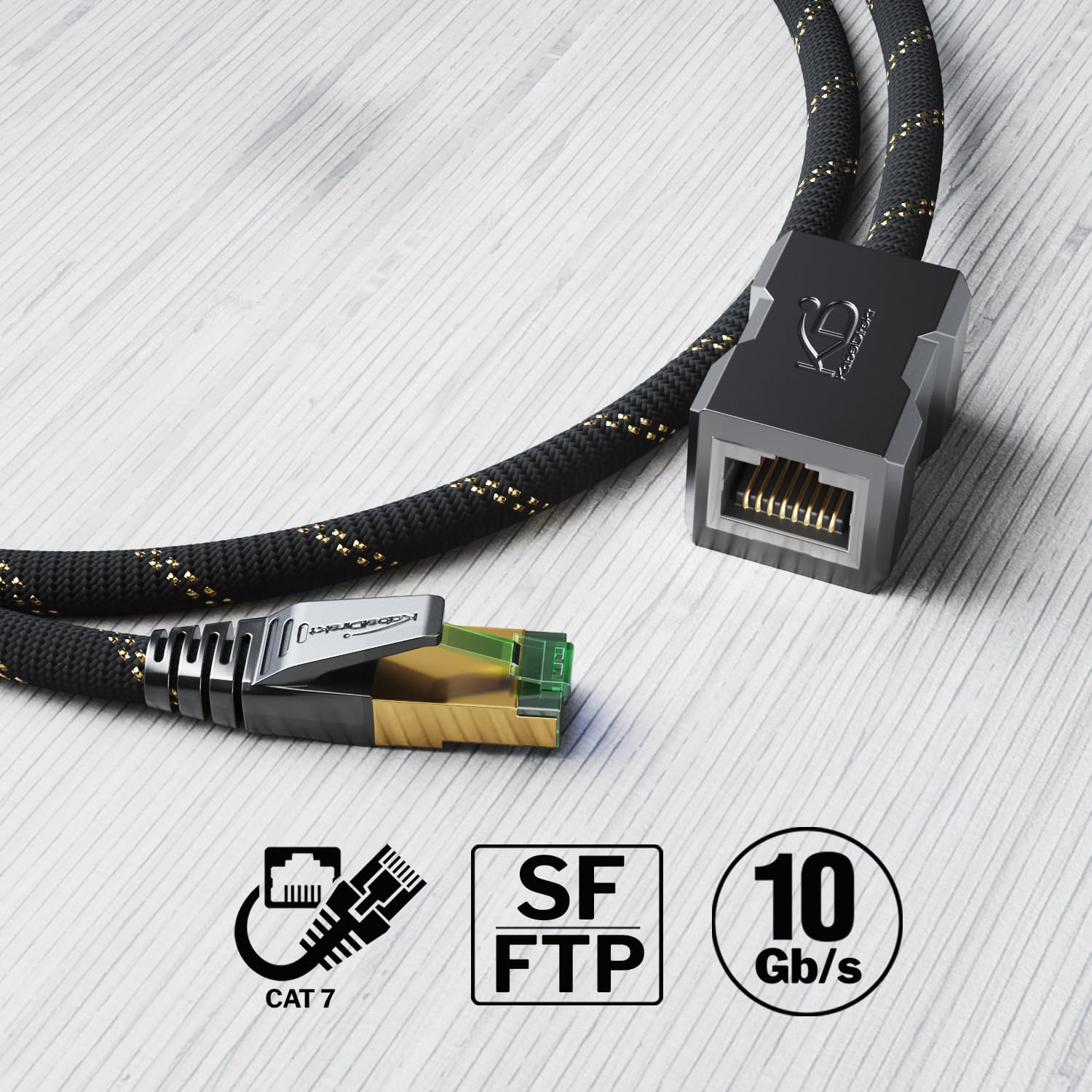 KabelDirekt – Przedłużacz kabla LAN i Ethernet, o konstrukcji odporniej na złamanie – 0,3 m (10 Gbit/s, kabel kategorii 7, RJ45, przedłuża kable sieciowe z pełną prędkością, ekranowany, nylonowy)