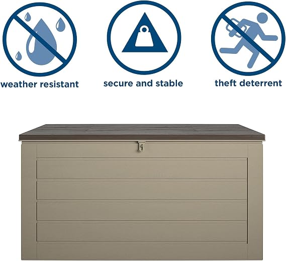 Cosco Outdoor Living 180 Gallon Patio Storage Box, Extra Large, Lockable Lid, Weather-Resistant, Tan/Brown