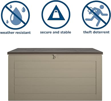 Cosco Outdoor Living 180 Gallon Patio Storage Box, Extra Large, Lockable Lid, Weather-Resistant, Tan/Brown