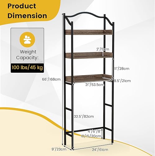 Miniatura 3 de Giantex Estante de 3 niveles sobre el inodoro, ahorro de espacio de baño independiente con 3 estantes abiertos y marco de metal resistente, estante