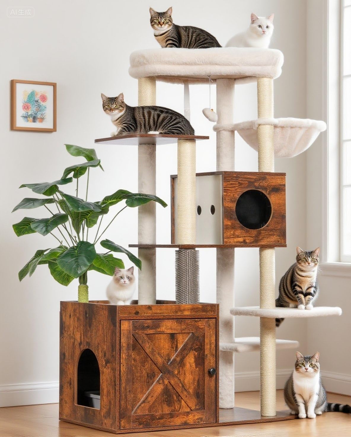 Fully assembled Gitelsnour GCT110SR Cat Tree with multiple cats enjoying its features