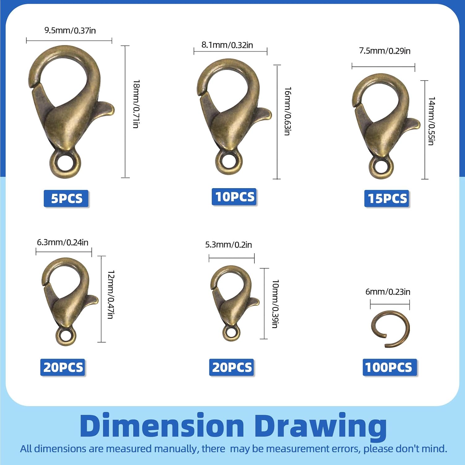 Glarks 170Pcs Bronze Lobster Claw Clasp with Open Jump Rings Kit 10mm 12mm 14mm 16mm 18mm Necklace Clasps for Bracelet Necklace Jewelry Making image 2