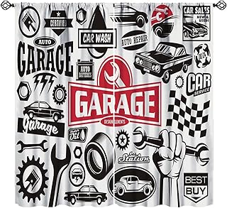 Garage Curtains,Retro Vintage Man Cave Repair Garage Tools Shed Workshop...
