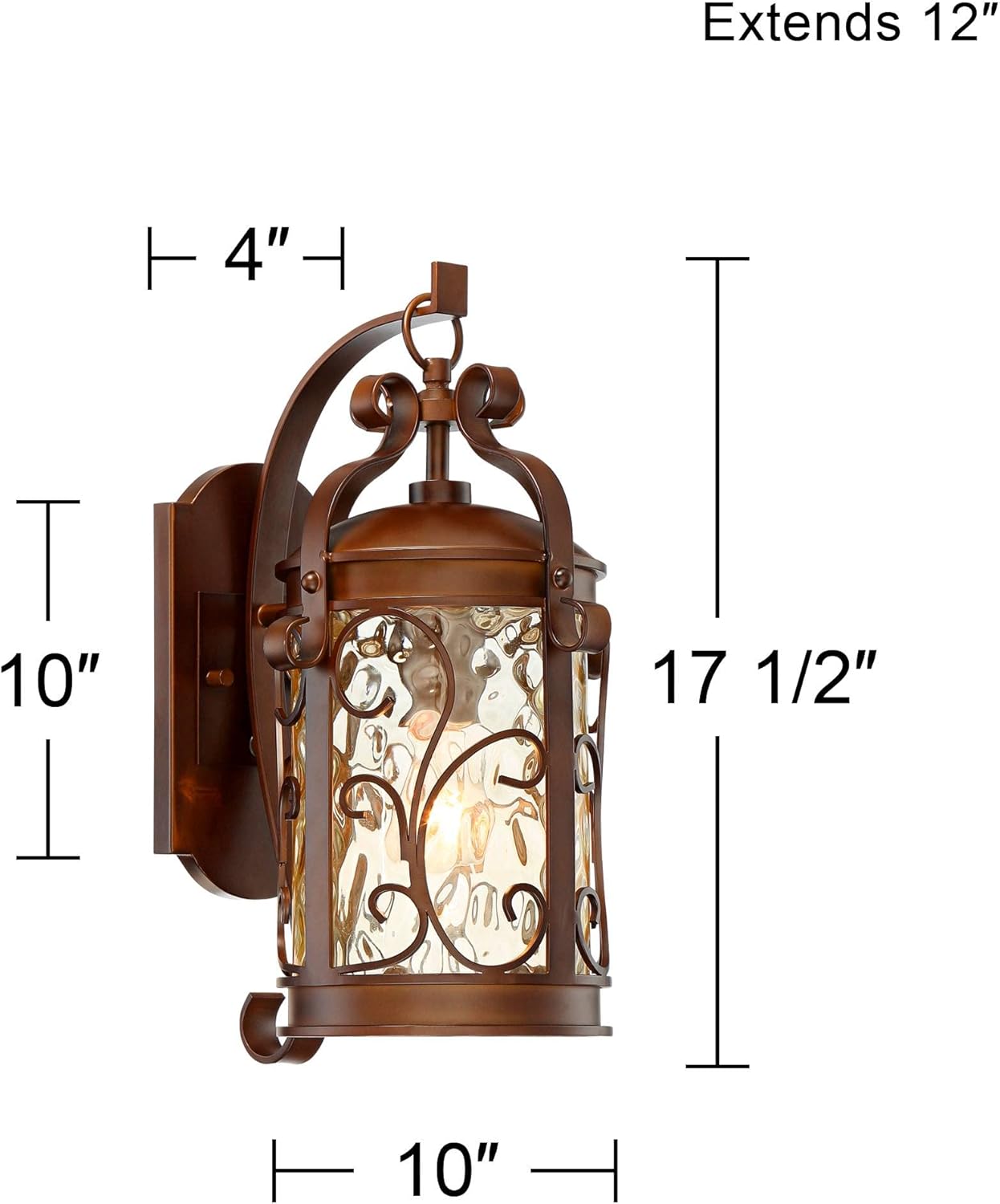John Timberland Conway European Outdoor Wall Light Fixture Oil Rubbed Bronze Brown Scroll 17 1/2" Hammered Glass for Exterior House Porch Patio Outside Deck Garage Yard Front Door Garden Home