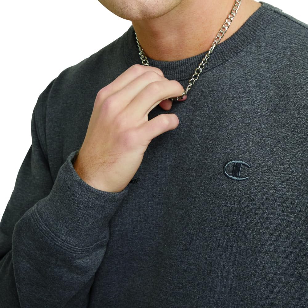 Champion Men's Crewneck Fleece Sweatshirt, Standard Fit, Midweight, C Logo, Available in Regular and Big & Tall, Granite Heather - C Logo, 3X-Large