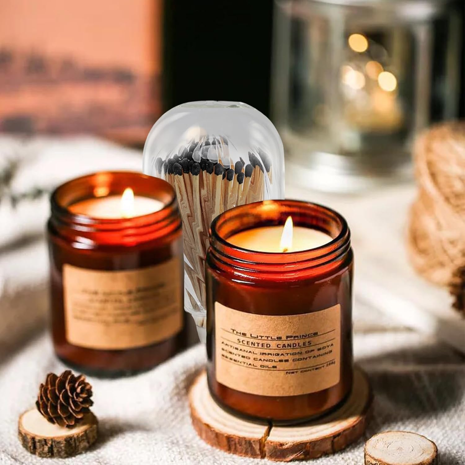 2 PCS Match Cloche,Matches Holder,Fashionable Fireplace Display Decoration (3.15 * 6.1 Inches/7.84 * 3.15 Inches/Matches Not Included)