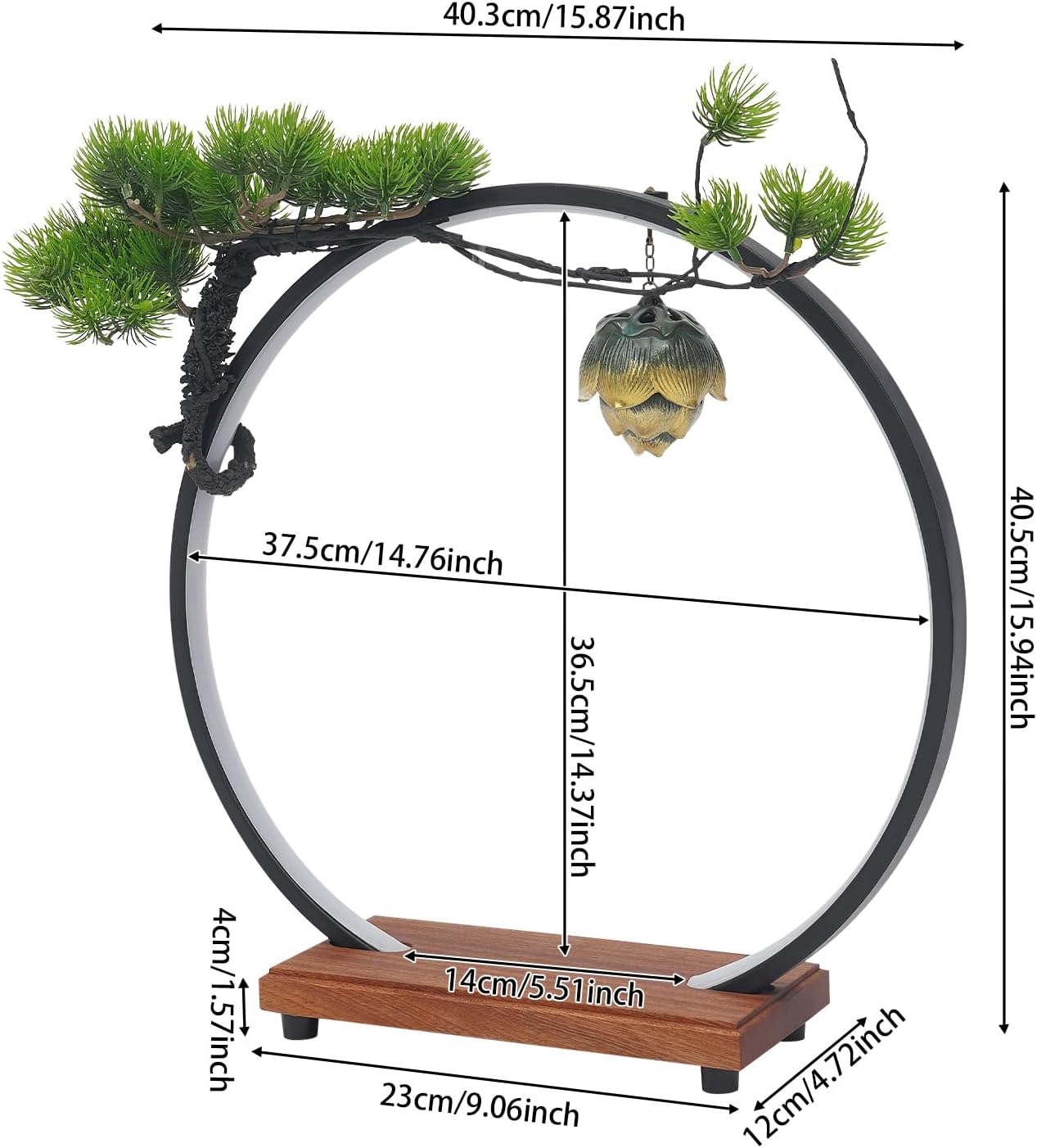 Backflow Incense Holder with LED Light Ring Chinese Style Handmade Tree Censer Incense Burner with Hanging Lotus Burner Home Decor Ornament Incense Holders with Backflow