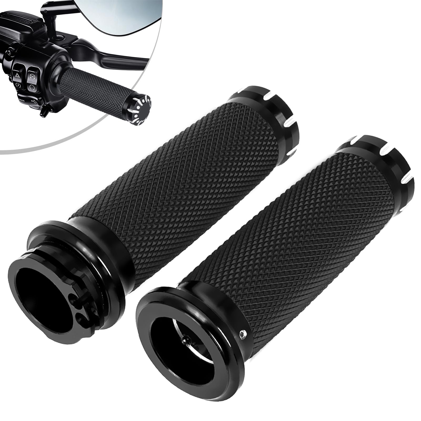Photo 1 of Benlari 1 Inch Motorcycle Hand Grips Handlebar Grips Cable Throttle Fit for Harley Davidson Sportster Touring Street Glide Road Glide Dyna Softail 883 1200, Black